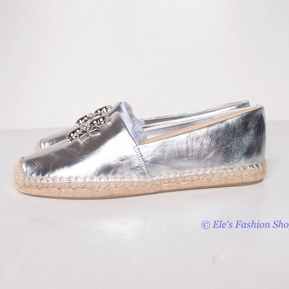 NIB Tory Burch Eleanor Espadrille Leather Flat Metallic Silver 7 7.5 8 8.5 9 9.5 - Picture 12 of 16